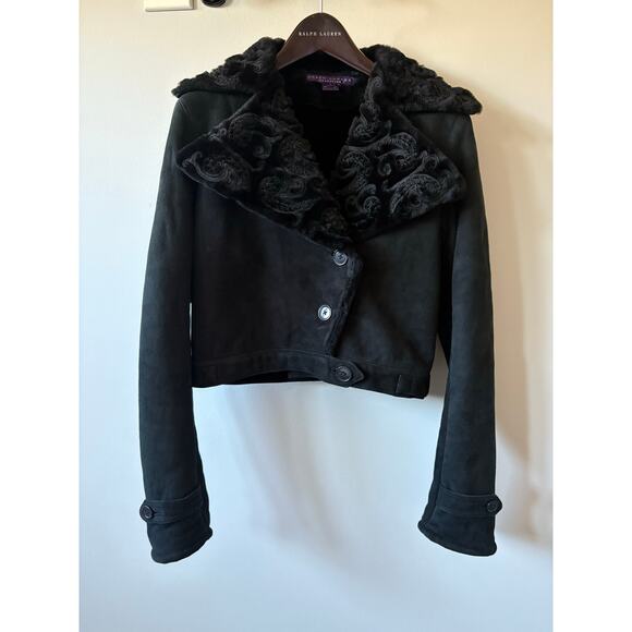 Ralph Lauren Collection Black Shearling Jacket Embroidered Velvet Formal Runway - Picture 7 of 16